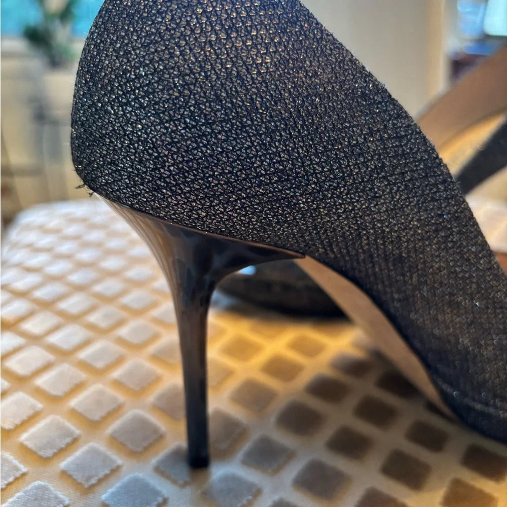 Jimmy Choo Stiletto Luna Pump Silver Glitter Size 37.5 Hollywood Glam